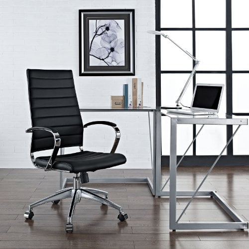 Modway Jive Ribbed High Back Tall Executive Swivel Office Chair With Arms In Black 